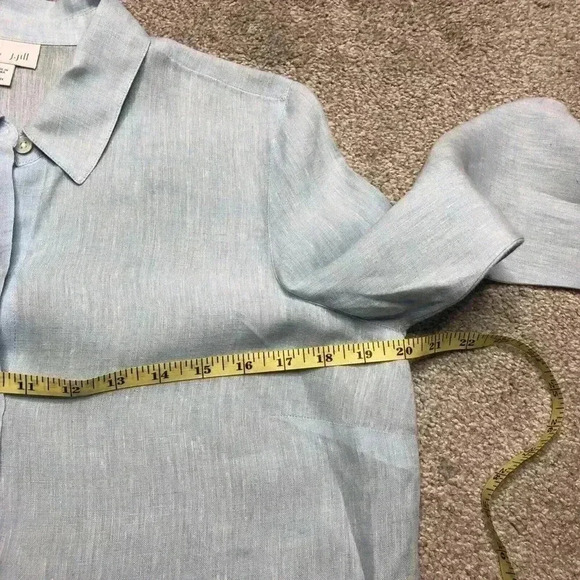 J Jill Linen Tunic Petite Blue Button Down Collared Long Sleeves - Picture 2 of 9